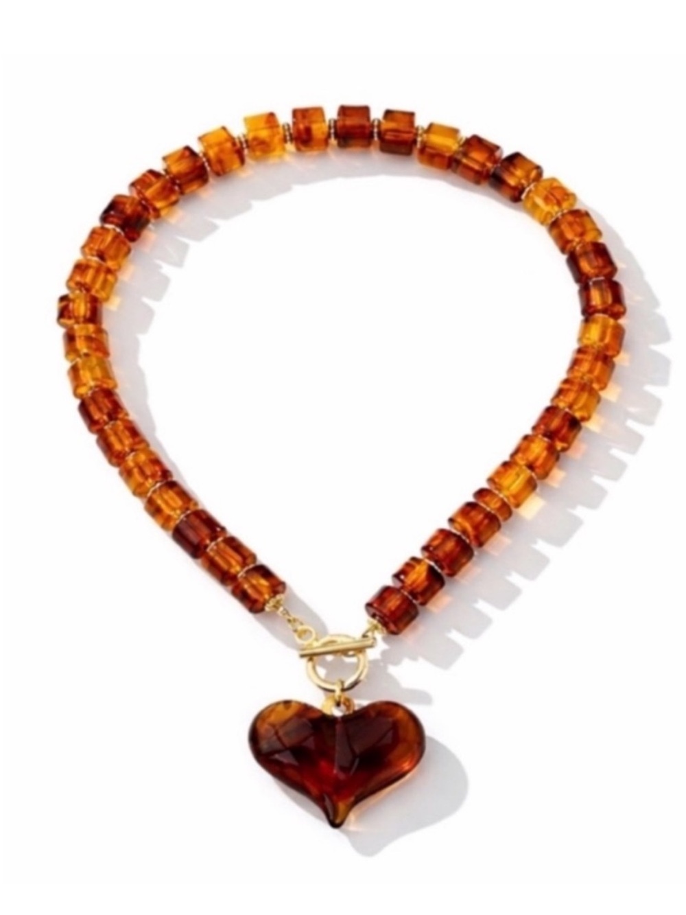 New! Amber Lucite Heart Beaded Necklace (2010) NWOT - Picture 2 of 4